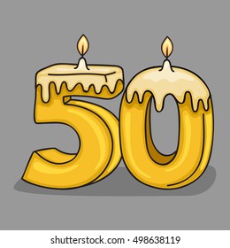 50th  Birthday Candle Number .Vector Design Template Elements For Your Birthday Celebration.