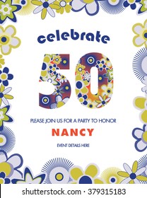 50th Birthday Party Invitation Template - Retro Style - Vector