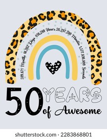 50th Birthday T-Shirt, 50 Years Of Awesome, Typography Design, Milestone Birthday Gift