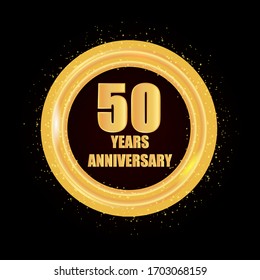 50th gold anniversary celebration logo with golden color and laurel wreath vector design. Stock vector illustration on black isolated background.
