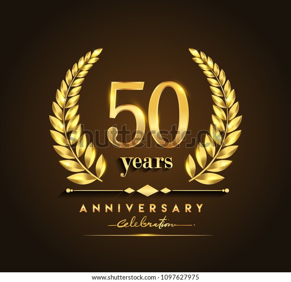 50th Gold Anniversary Celebration Logo Golden Stock Vector Royalty