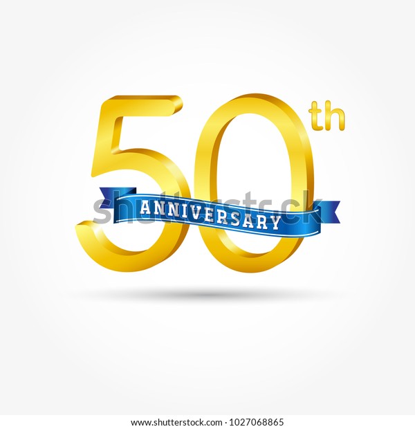 50th Golden Anniversary Logo Blue Ribbon Stock Vector Royalty Free