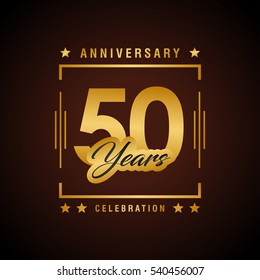 50th golden anniversary logo, laurel wreath isolated on black background, vector design
