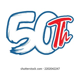 50th Ordinal Number counting vector art illustration with stunning font on red trim blue on white background