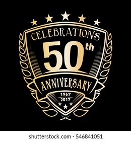 50th Shield Anniversary logo. Vector and illustration. 50 years logo.