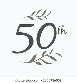 50th vector for anniversaries, events, celebrations,art with ornaments, leaves. romantic and elegant style