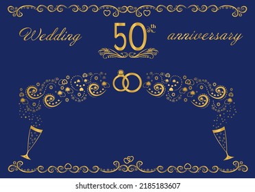 50th wedding  anniversary card for greetings and writing text. Golden  Anniversary  celebrates wedding.Wedding invitation card white background. Wedding elements. Vector illustration   

