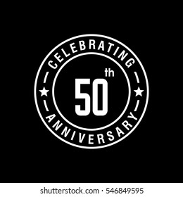 50th white anniversary logo, vector celebration design with circle on black background.