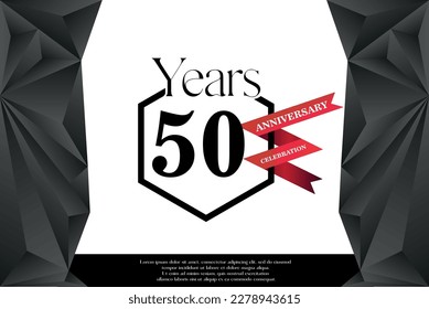 50th year anniversary celebration isolated logo design with red ribbon and luxury black frame vector template 