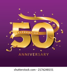 50th year anniversary vector banner template.birthday celebration banner with confetti.