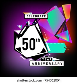 50th years anniversary card with colorful background.Fifty years birthday logo on geometric colorful background.