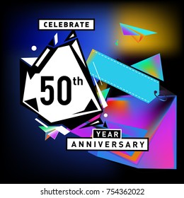 50th years anniversary card with colorful background.Fifty years birthday logo on geometric colorful background.