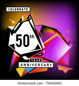 50th years anniversary card with colorful background.Fifty years birthday logo on geometric colorful background.