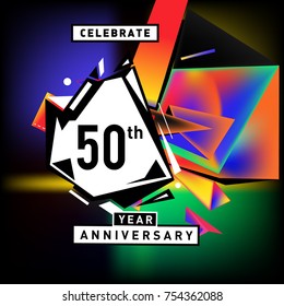 50th years anniversary card with colorful background.Fifty years birthday logo on geometric colorful background.