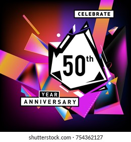 50th years anniversary card with colorful background.Fifty years birthday logo on geometric colorful background.
