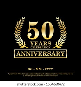 50th years anniversary celebration emblem. anniversary elegance golden awards logo isolated on black background, vector illustration template design for celebration greeting card and invitation card