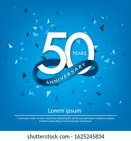 50th years anniversary celebration emblem. white anniversary logo isolated with blue circle ribbon. vector illustration template design for web, poster, greeting card and invitation card