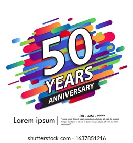 50th years anniversary celebration emblem. white anniversary logo isolated with colorful rounded lines. vector illustration template design for web, flyers, poster, greeting & invitation card