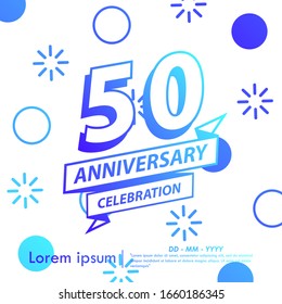 50th years anniversary celebration emblem. blue gradient anniversary logo with ribbon on Memphis style background, vector illustration template design for web, flyers, greeting card & invitation card