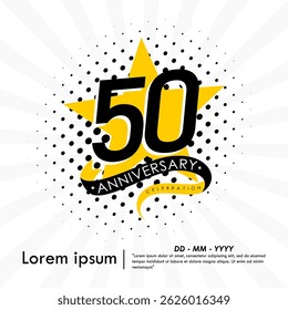 50th years anniversary celebration emblem. congratulations anniversary logo isolated with ribbon and star on white background. vector illustration template design for web, flyers, poster, greeting