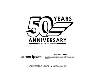 50th years anniversary celebration emblem. black anniversary logo isolated with ribbons on white background. vector illustration template design for web, flyers, poster, invitation and greeting card