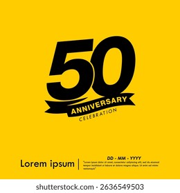 50th years anniversary celebration emblem. congratulations anniversary logo isolated with ribbon on yellow background. vector illustration template design for web, flyers, poster, greeting card