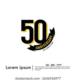 50th years anniversary celebration emblem. congratulations anniversary logo isolated with ribbon on white background. vector illustration template design for web, flyers, poster, greeting card