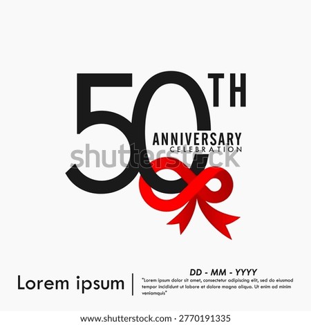 50th years anniversary celebration with red ribbon on white background. vector illustration template design for web banner, flyers, poster, greeting card