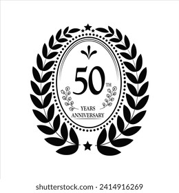 50th Years Anniversary celebration. Vector Template festive illustration black color with white background. Birthday or wedding party event decoration.