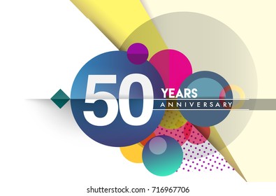 50th years anniversary logo, vector design birthday celebration with colorful geometric background and circles shape.