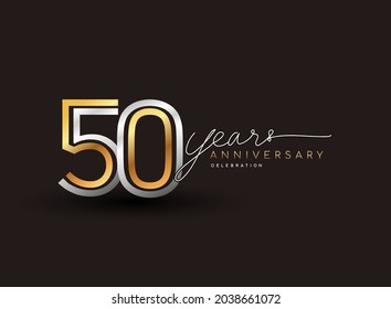 50th years anniversary logotype with multiple line silver and golden color isolated on black background for celebration event.
