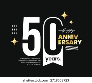 Logotipo vetorial de aniversário de 50 anos com espaço negativo. Moderno, limpo, minimalista, estilo plano. Para logotipo, ícone, convite, aniversário, cartão de saudação e evento de celebração, momento precioso