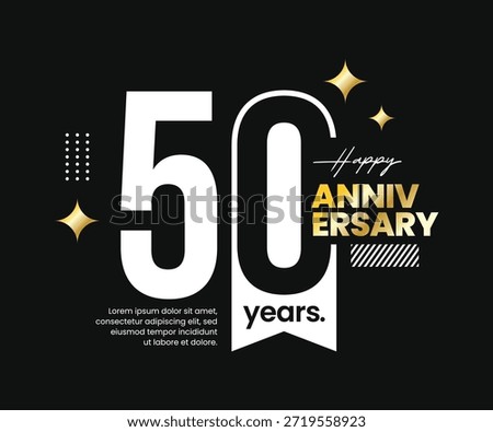 50th years anniversary vector logotype with negative space. Modern, clean, minimalist, flat style. For logo, icon, invitation, birthday, greeting card, and celebration event, precious moment