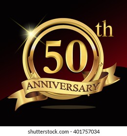 50th years golden anniversary logo celebration with ring and ribbon. svg