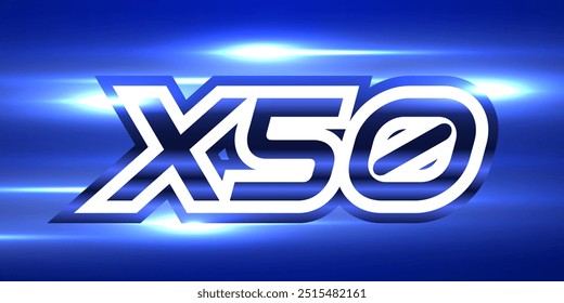 50x winner banner, promotion flyer, prize label. Speed lights. Vector illustration