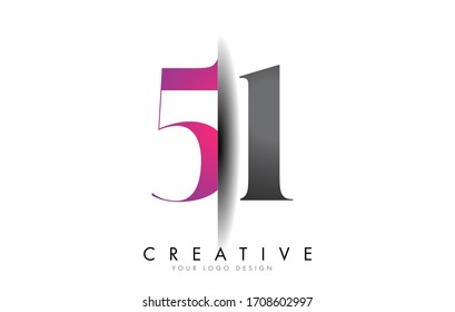 51 5 1 Grey and Pink Number Logo with Creative Shadow Cut Vector Illustration Design.