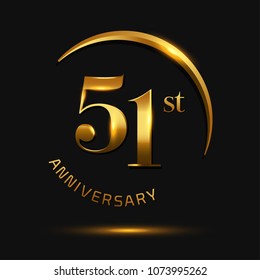 51 Anniversary Celebration Design.invitation card, and greeting card. elegance golden color isolated on black background