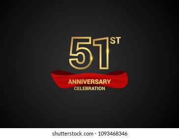 51 anniversary logotype design with line golden color and red isolated on dark background