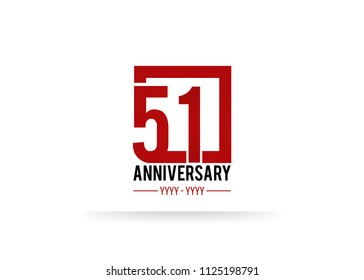 51 Anniversary logotype, simple red colored font number inside square isolated on white background