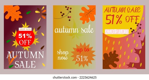 51% Autumn Shop Now for background, banner, template,sign label with vector art illustration. Purple background.