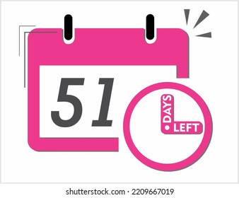 51 days left. Vector art in pink and black. Reminder, banner isolated on white background