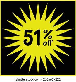 51% de descuento fuera de casa, Viernes Negro, descuentos en viernes negro, números con descuentos en tiendas y tiendas minoristas, icono amarillo y fondo negro