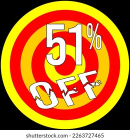 51% discount off, target in red and yellow on a black background.