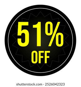 51% discount tag, black and yellow round shape, perfect for marketing promotions and retail sales