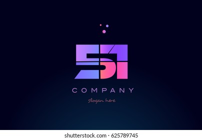 51 fifty one pink blue purple number digit numeral dots creative company logo vector icon design template