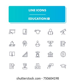 51. Line icons set. Education 1 pack. Vector illustration for studying, learning, teaching, Wisdom and knowledge. 
