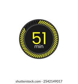 51 min timer. Chronometer vector illustration. Black and Yellow. Fifty one minutes.