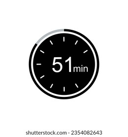 51 minute timer vector icon, 51 min stopwatch symbol.