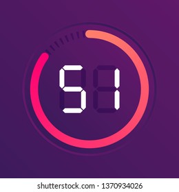 The 51 minutes, stopwatch vector icon, digital timer. Vector digital count down circle board with circle time pie diagram. Watch outline style design, designed for web and app.