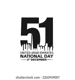 51 National Day of United Arab Emirates. Text Arabic Translation: Our National Day. December 2. Skyline Symbol. Vector Logo. Eps 08. 